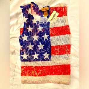 NWT-Wrangler Flag Tunic-Length Open-Weave Tank Top